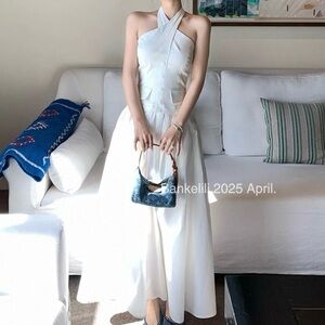 Elegant White Halter Dress